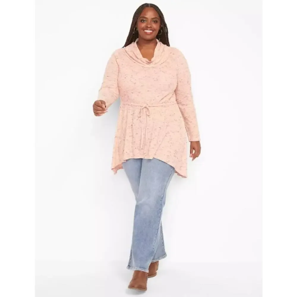 Lane Bryant Tunic Top Plus 14/16 Cowl Neck High Low Long Sleeve‎ Knit Coral Pink - Picture 3 of 11